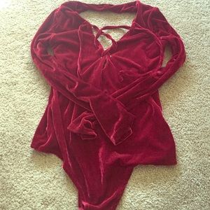 NWOT Oxblood Velour Bodysuit