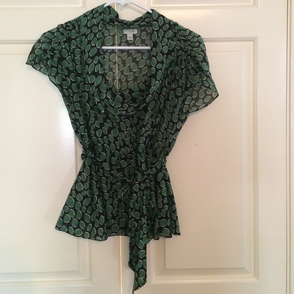 Green and black polkadot Anthropologie silk shirt