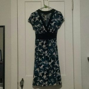 Black and teal v-neck floral dress