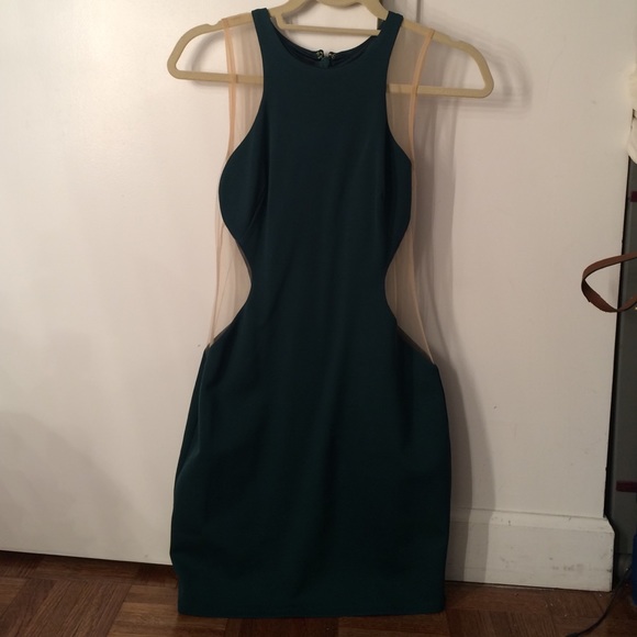 Bebe mesh inset curved ponte dress