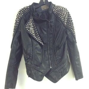 Black spikey faux leather coat