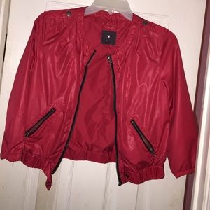 Red Faux Leather 3/4 Sleeves Half Jacket