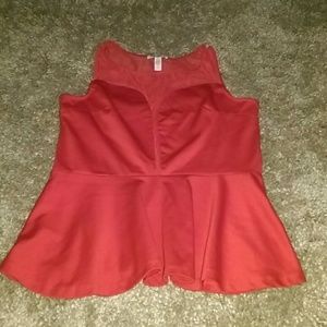 Red Mesh Peplum Top