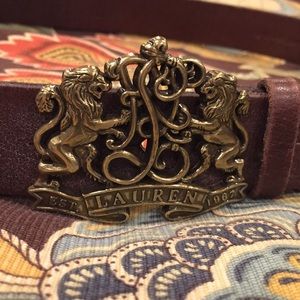 Ralph Lauren Brown Leather Belt with Gold Buckle