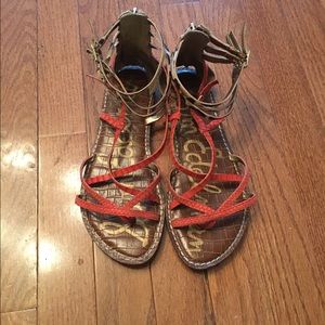Sam Edelman Leopard and Red Embossed Sandals.