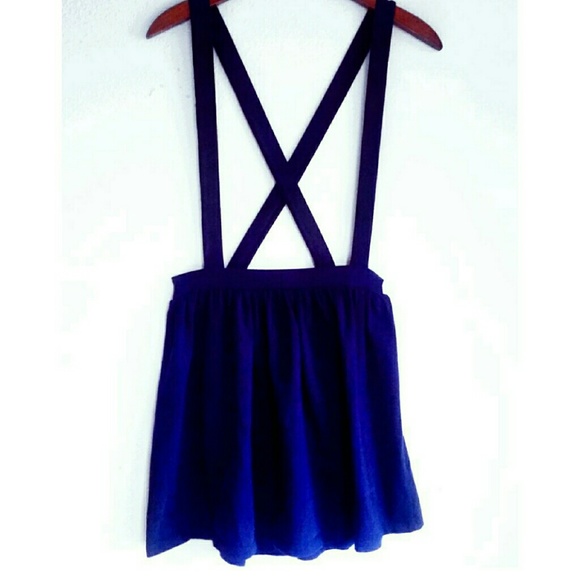 Navy Cotton Skirt w/ Attached Suspender Straps