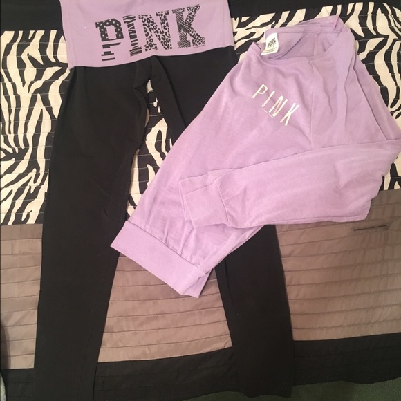 VS shirt and yoga pants