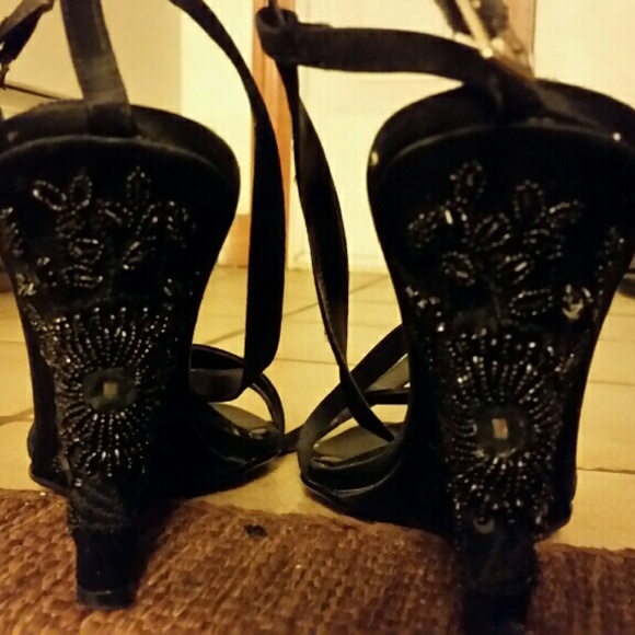 Satin strappy wedge