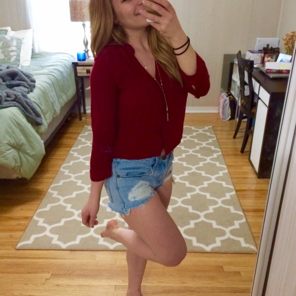 Deep Red F21 Button-down Crop Top