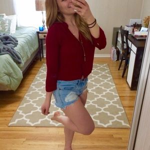 Deep Red F21 Button-down Crop Top