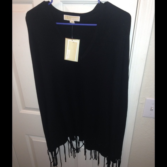 BRAND NEW Michael Kors black fringe knit poncho