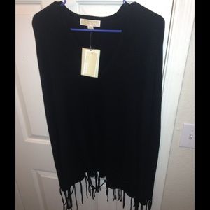 BRAND NEW Michael Kors black fringe knit poncho