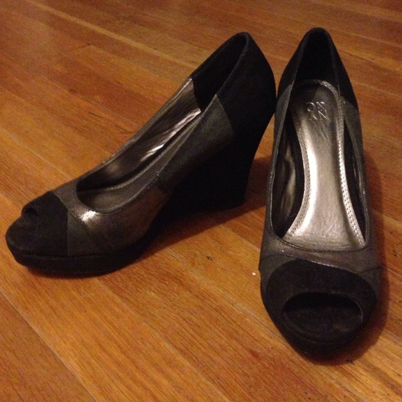 Black and Silver Wedge Heels