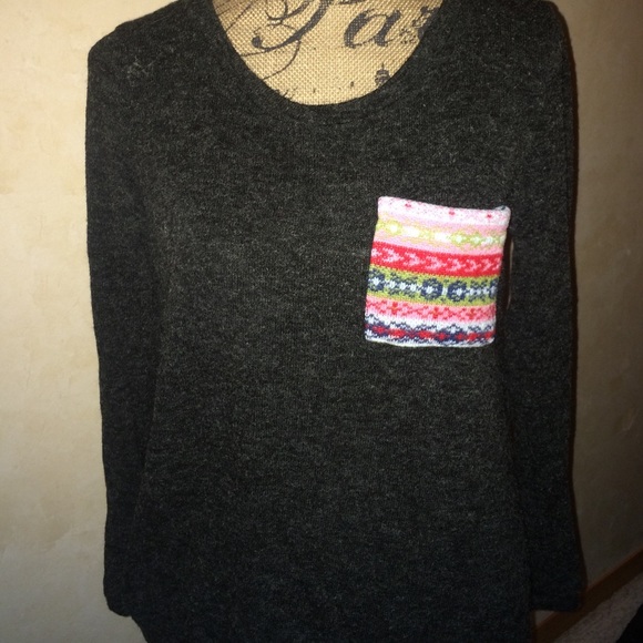 Gray wool sweater with multicolored pocket - Picture 1 of 3