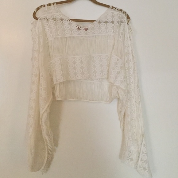 Boho fringe/lace crop top OS