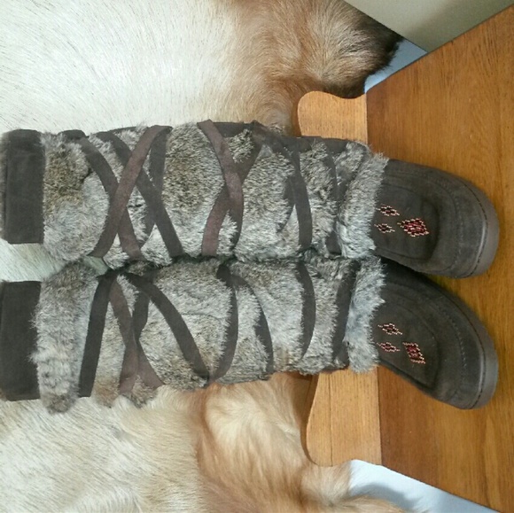 SOLD.  Pika tall rabbit fur boots