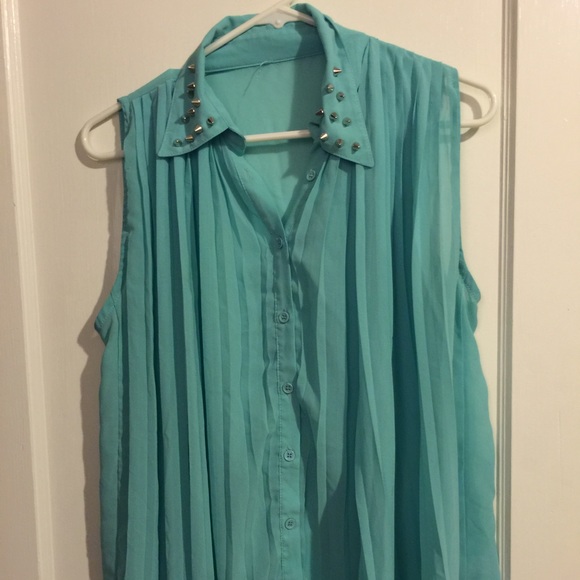 Teal spiked sheer shirt