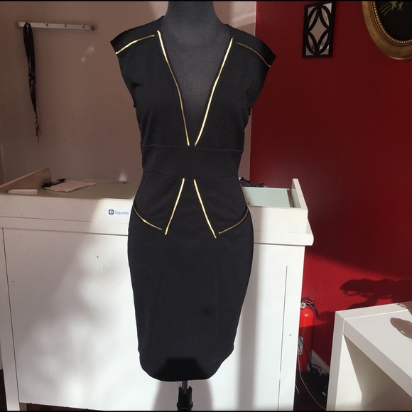 Gold Trim Fitted Dress