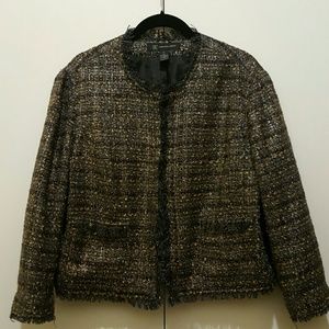 INC Black and Gold Eyelash Tweed Cropped Jacket