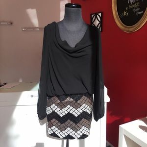 Black Blouse Sequin Mini Dress