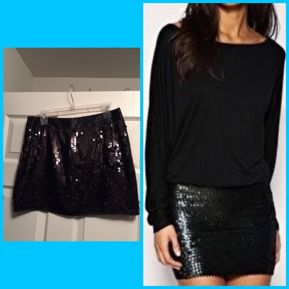 Black Sequin Mini Skirt