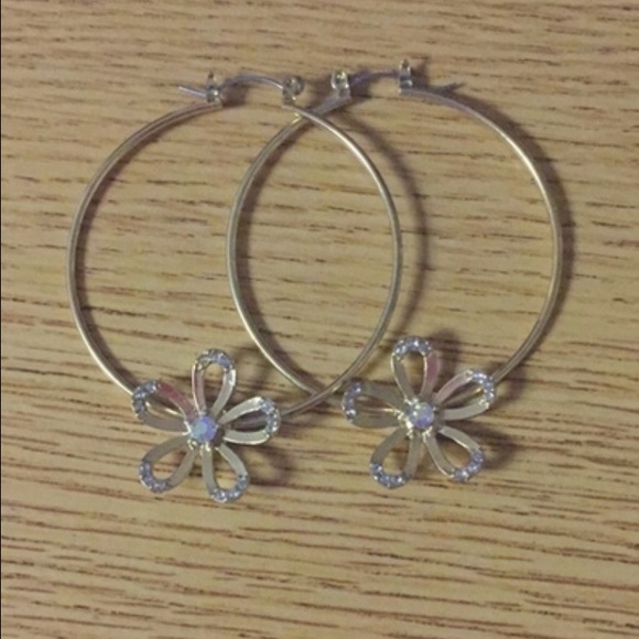 Gold Flower Hoop Earrings