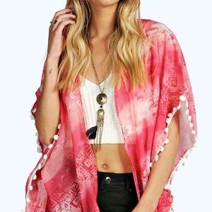 Pink Pom Pom trim kaftan/kimono