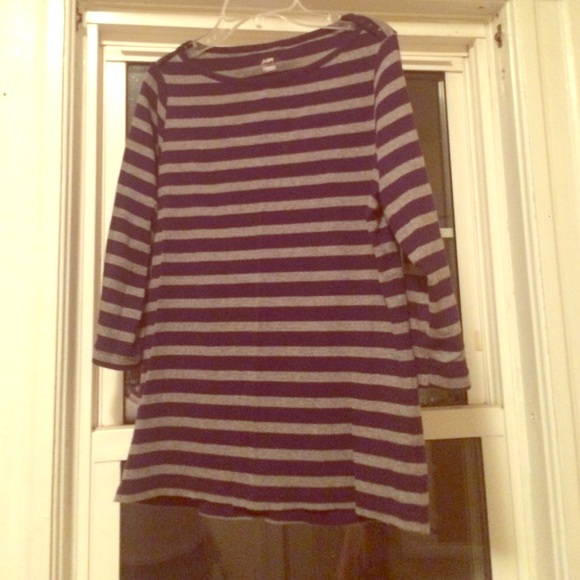 Stripped purple and gray shirt with 3/4 sleeves