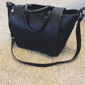 Zara Large Black Faux Leather Messenger Bag