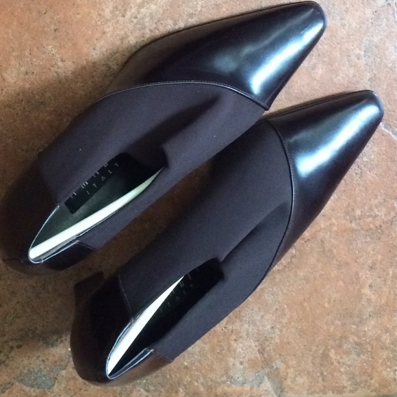 Dark Brown leather & stretchy fabric pumps - Picture 2 of 2