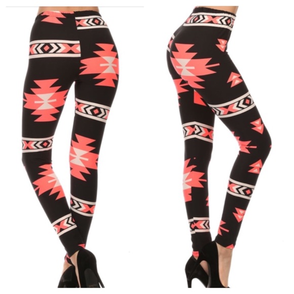 • Coral Aztec Leggings • - Picture 2 of 2