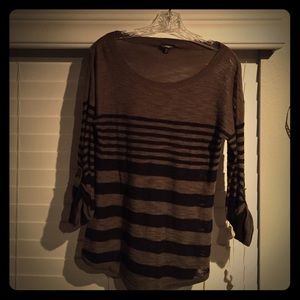 Express olive and black striped 3/4 sleeve sweater