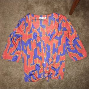 Orange, blue, yellow geometric print top