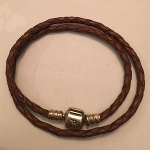 Brown leather Pandora bracelet, fits charms