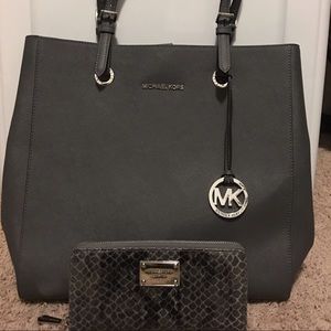 Michael Kors grey tote & matching wallet.