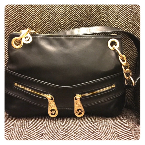 Michael Kors black & gold small shoulder bag