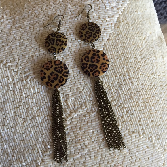 Leopard Disc Metal Tassel Earrings