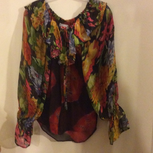 PROTEST RUFFLY BUTTON FRONT TIE COLLAR BLOUSE
