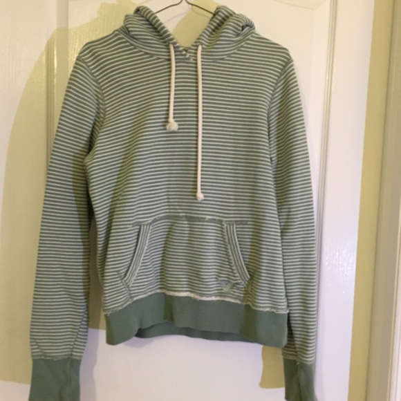 American Eagle green & white striped sweatshirt - Picture 1 of 4