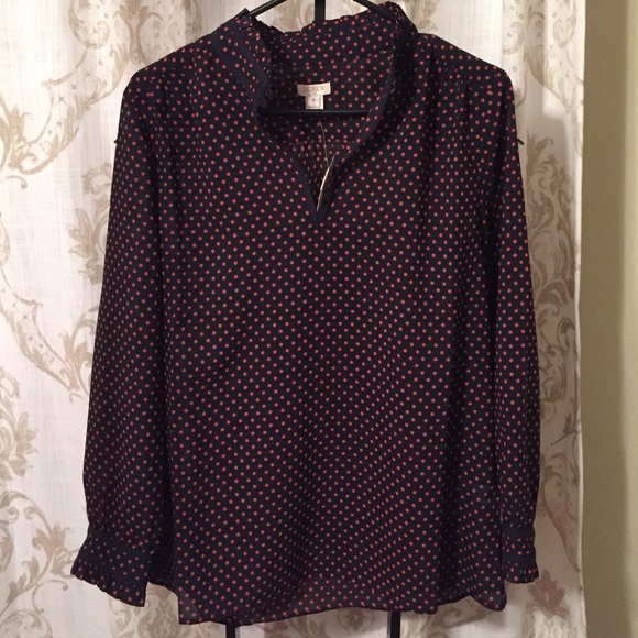 SOLD. JCrew Factory Navy and Red Blouse