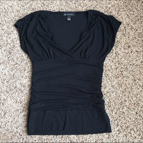 INC Black V Neck Short Sleeve Top