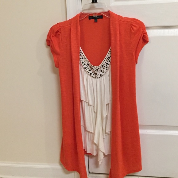 Orange sweater attached white tank