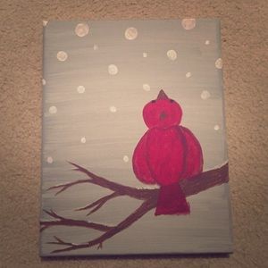 8x10 Red Bird in Snow painting