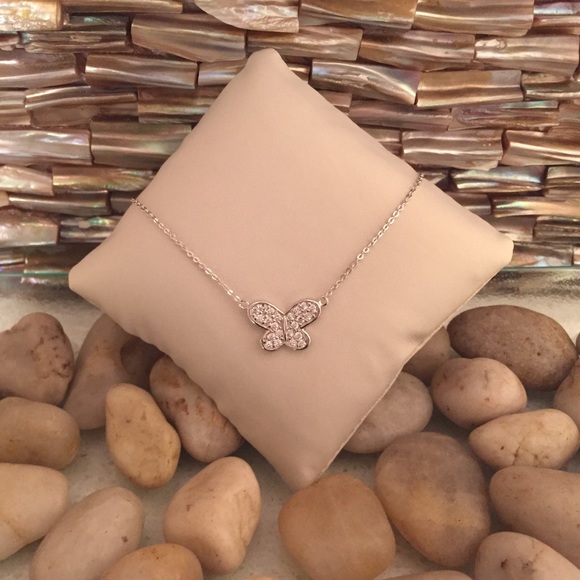Silver CZ butterfly necklace.