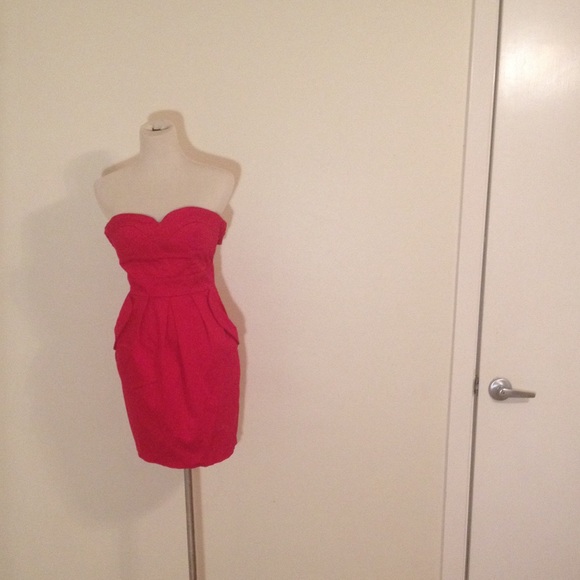 Strapless red mini dress