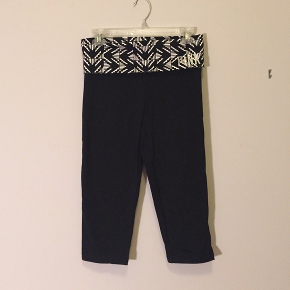 VS Pink fold over black yoga capris
