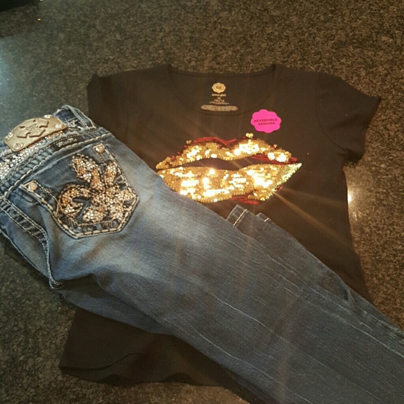 Miss me "KIDS" GIRLS jeans with lips shirt