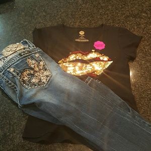 Miss me "KIDS" GIRLS jeans with lips shirt