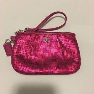 Pink sequin Coach wristlet