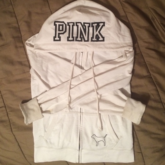 PINK white zip up hoodie